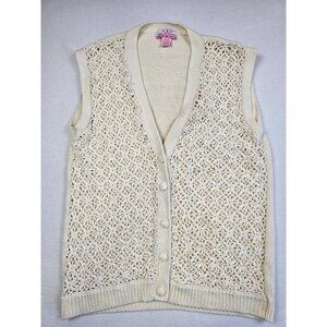 Vintage American Weekend Open Knit Crochet Boho Vest Size 18W Ramie Cotton XXL